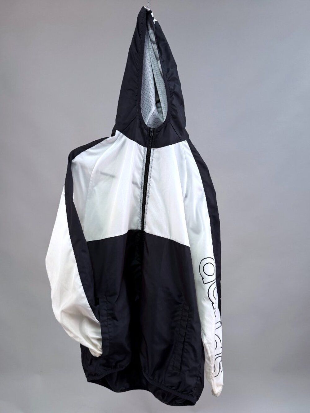 Adidas Windbreaker Jacket Womens S/M Youth 16 Black White Hooded Full Zip